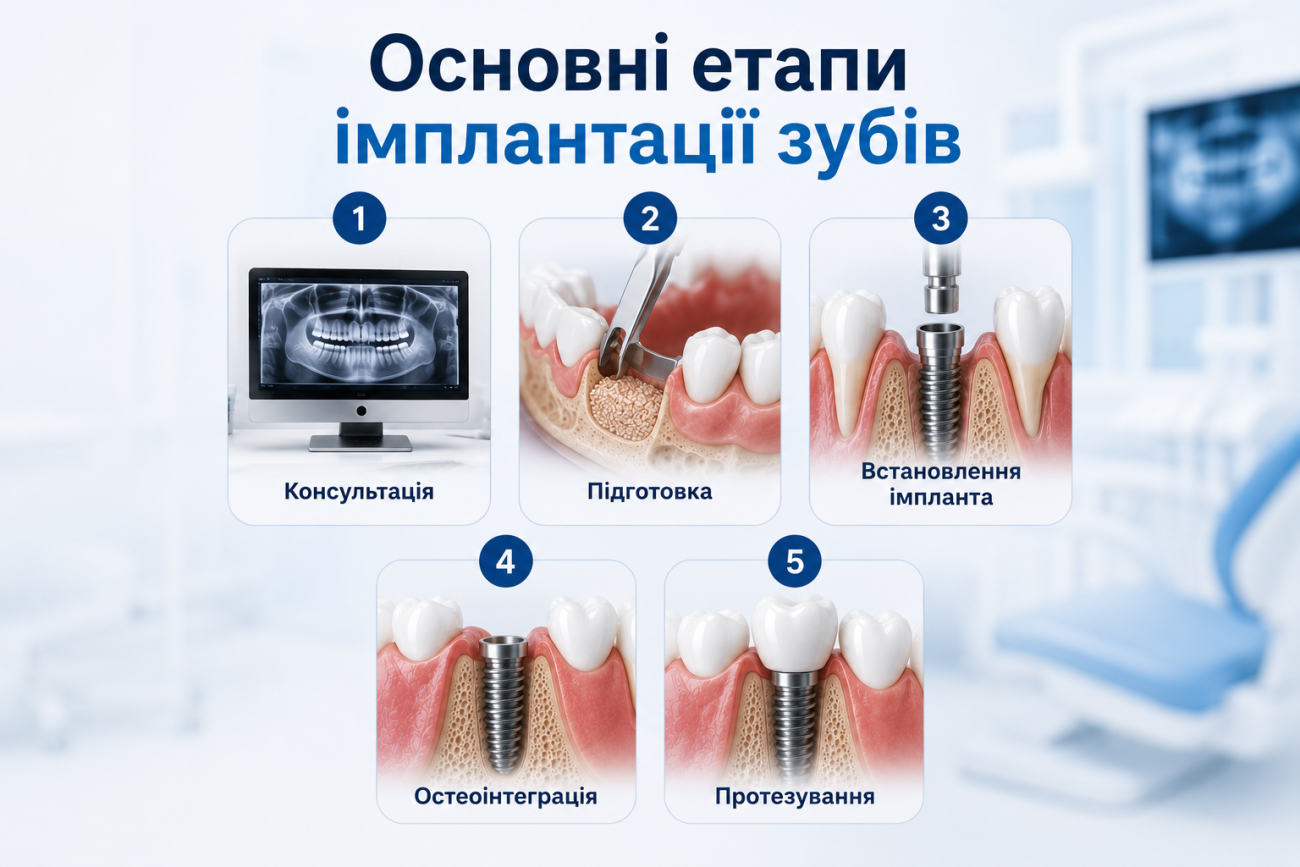 Етапи імплантації зубів: як встановлюють зубні імпланти?